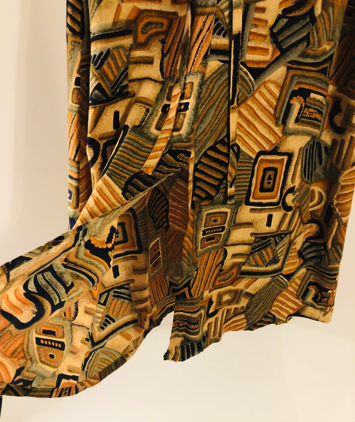 vtg 80s MPH Tribal Aztec Shift Maxi Dress Sz 2X Rayon Short Sleeve