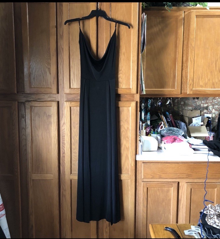 Lucy In The Sky Dion Cowl Neck Maxi Dress Open Back Slit Black Small