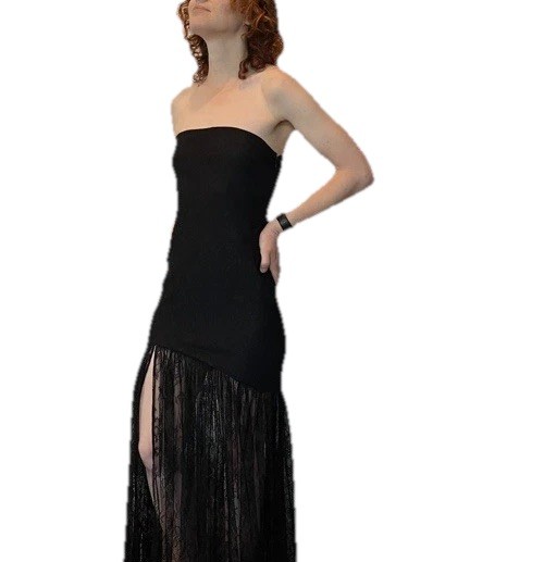 Retrofete Black Lace Maxi Dress Strapless Gown Slit XS Whimsigoth Fairy Jeanette