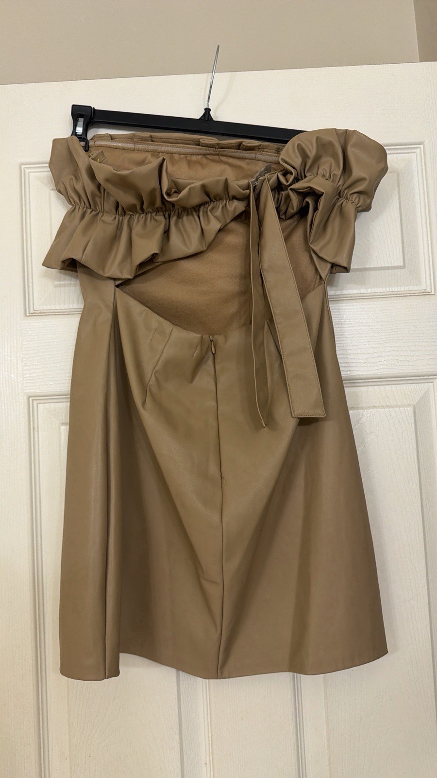 Pants Store Brown Strapless Ruffle Solid Knee Length Sheath Dress Size L