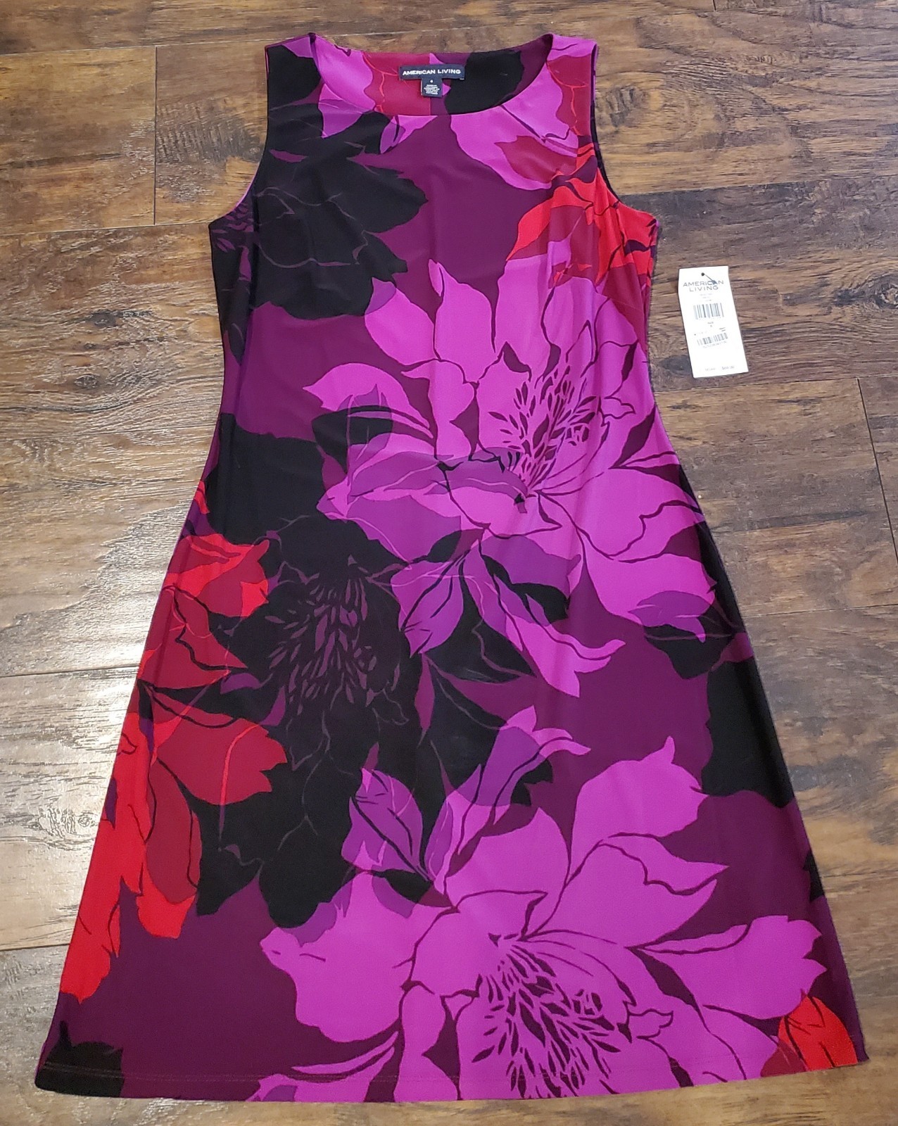 American Living Fuschia Purple Red Black Floral Dress Size 6 New