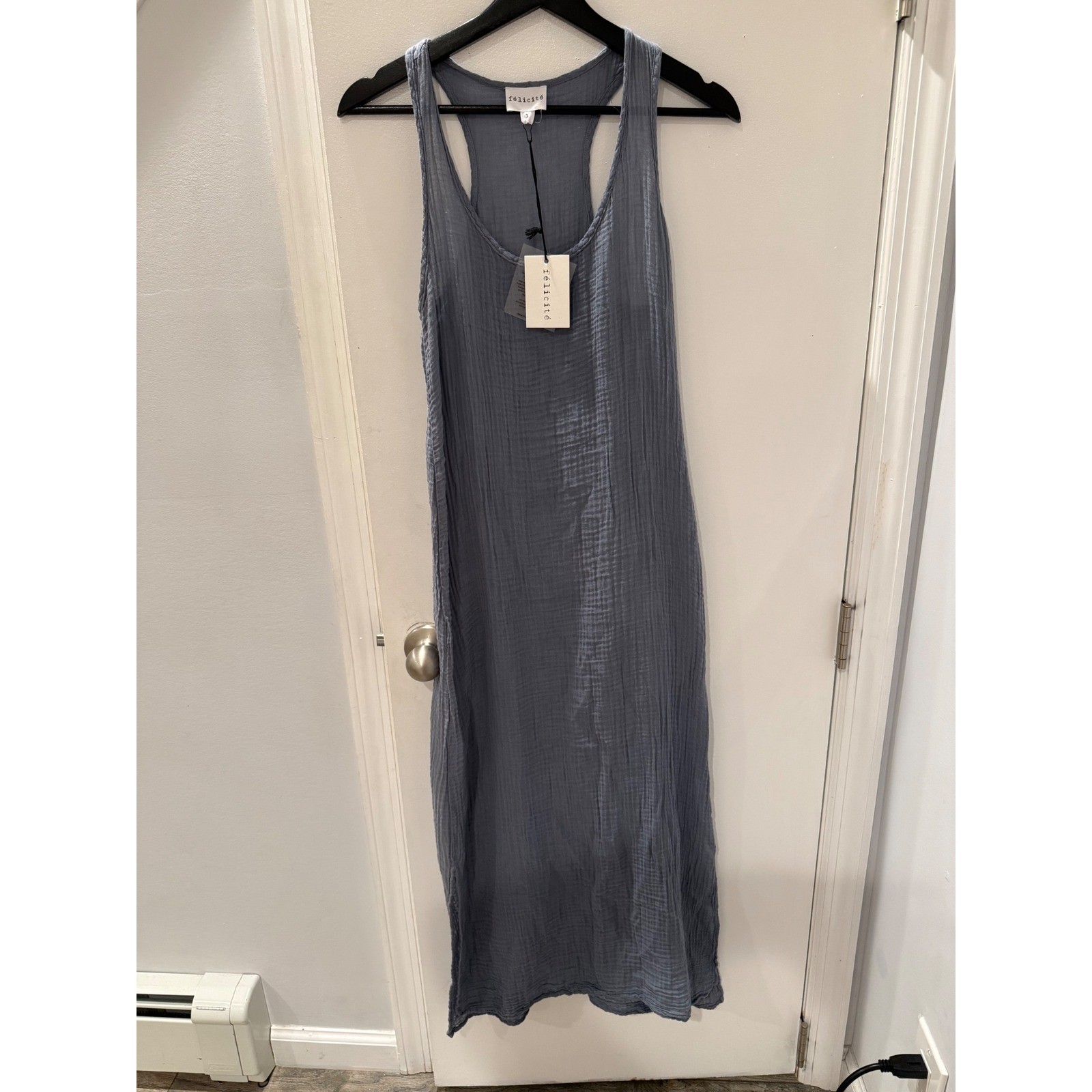 Felicite Blue Cotton Gauze Racerback Maxi Dress Size 1 Made in USA NEW