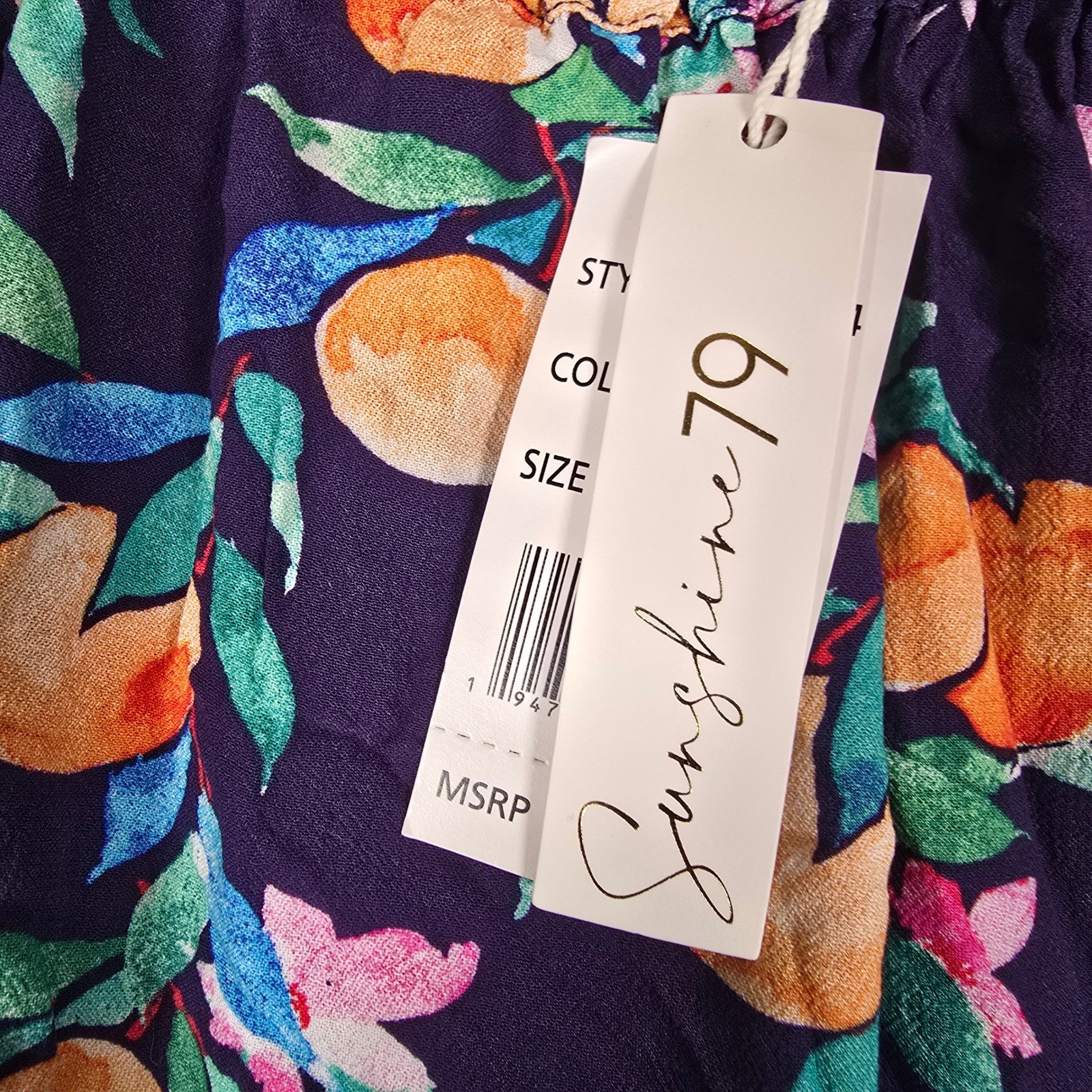 Sunshine 79 Womens Navy Blue Citrus Orange Print Mini Dress SN2SD34 Medium NWT