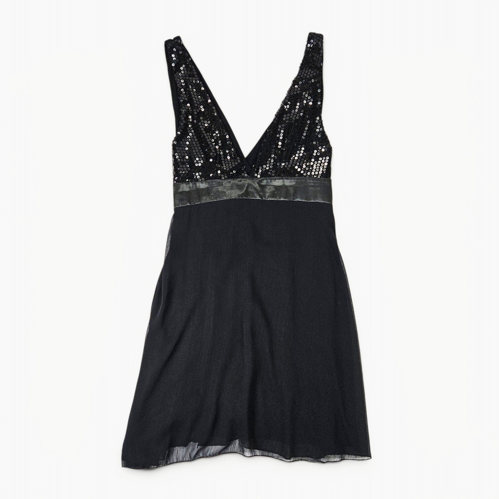 Euro Black Sequin Mini Dress Tie-Back – Size Small
