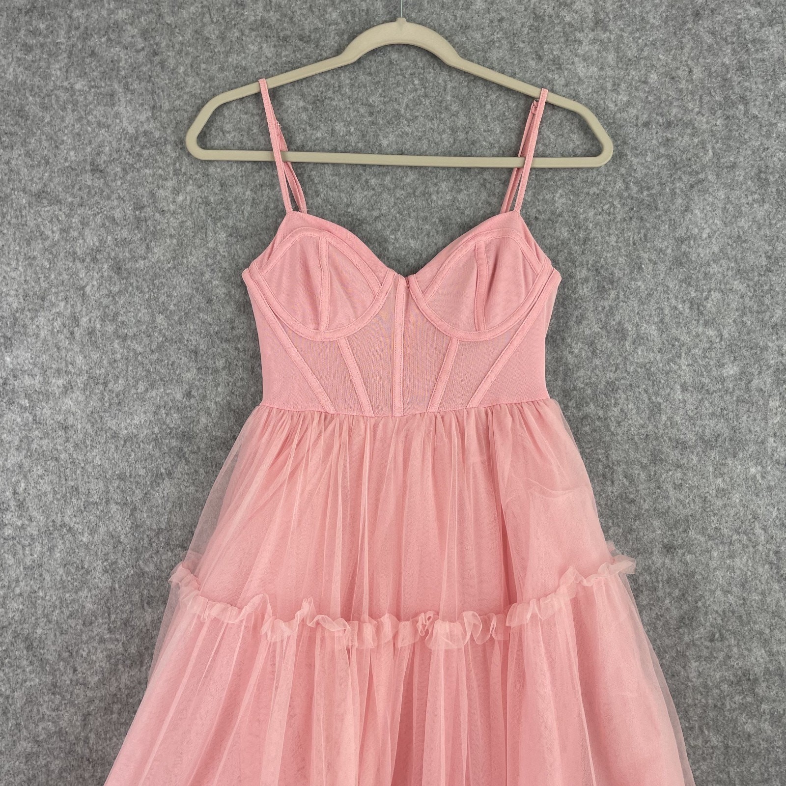 Forever 21 Tulle Ruffled Bustier Dress Womens Small Pink Fairy Whimsy Delicate
