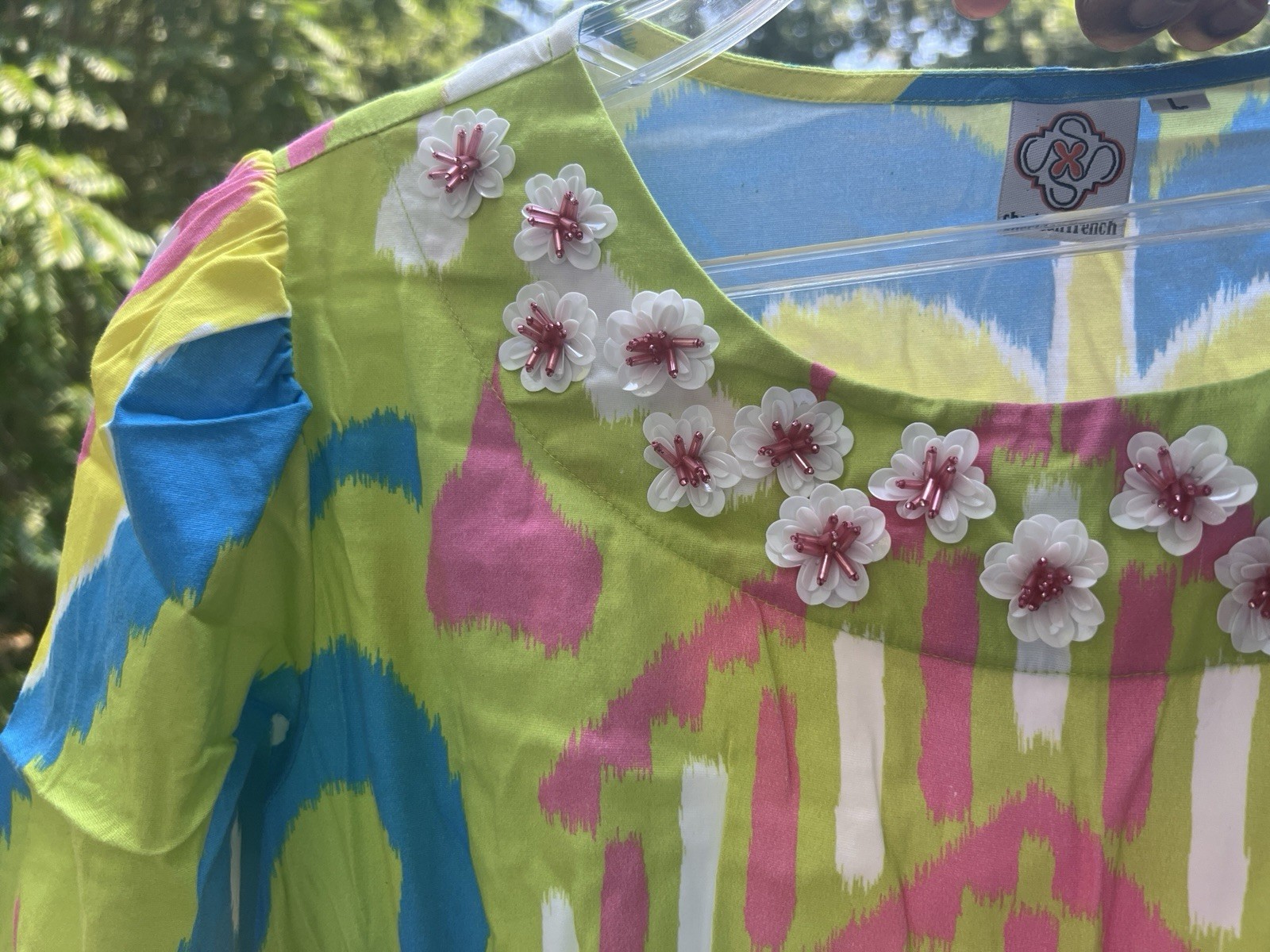 Sheridan French Women pullover Resin floral detail Colorful Arcadia Dress|SZ:L