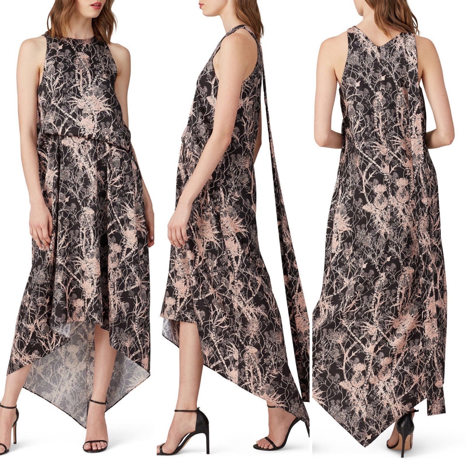 Cedric Charlier Tie-ShoulderMaxi Dress Hi Low Hem Lined Neck Toe Detail US 14