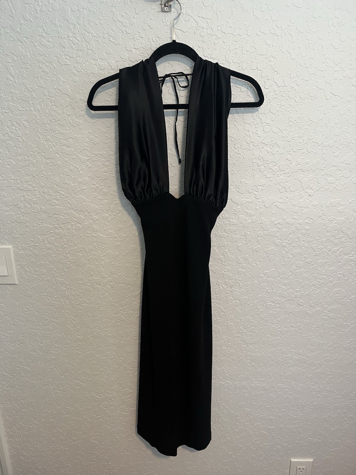 Maria Bianca Nero Sexy Black Dress Y2K Sz 6 Small Open Back Fitted Tie Silky