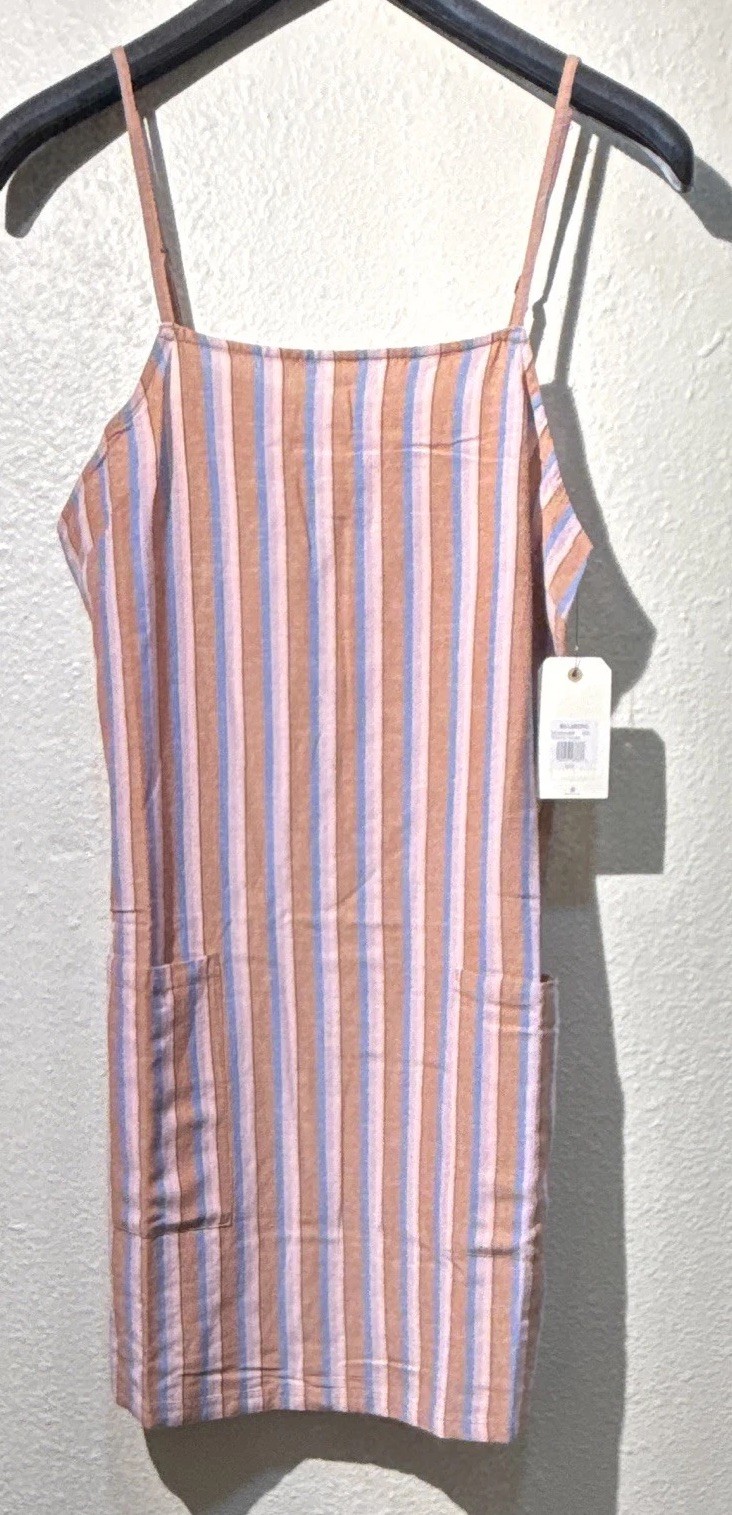 Billabong Women’s Multicolor Striped Square Neck Strappy Mini Dress L ABJWD00288