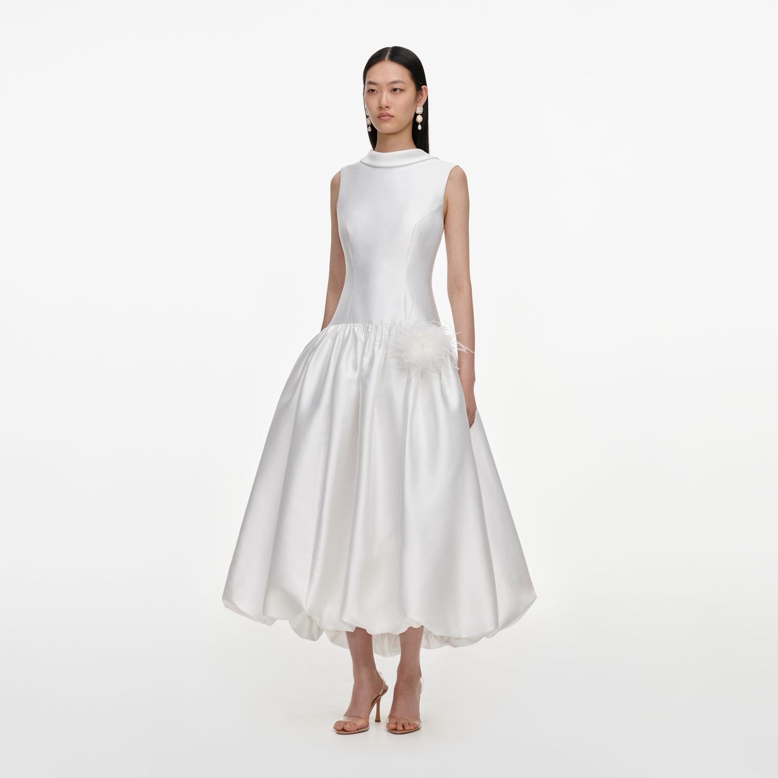 Self Portrait WHITE TAFFETA BUBBLE HEM MIDI DRESS $ 780 Size US 10 UK 14