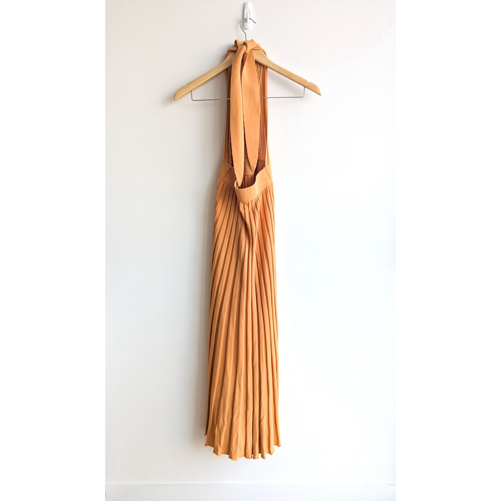 Scanlan Theodore Dress Midi Medium / AU 10 /US 6 Pleated Rib Halter Orange Peach