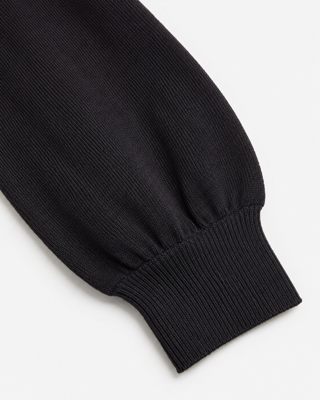 Allison Brittney Black Ribbed Knit Mock Neck Puff Sleeve Knee Sweater Dress 2