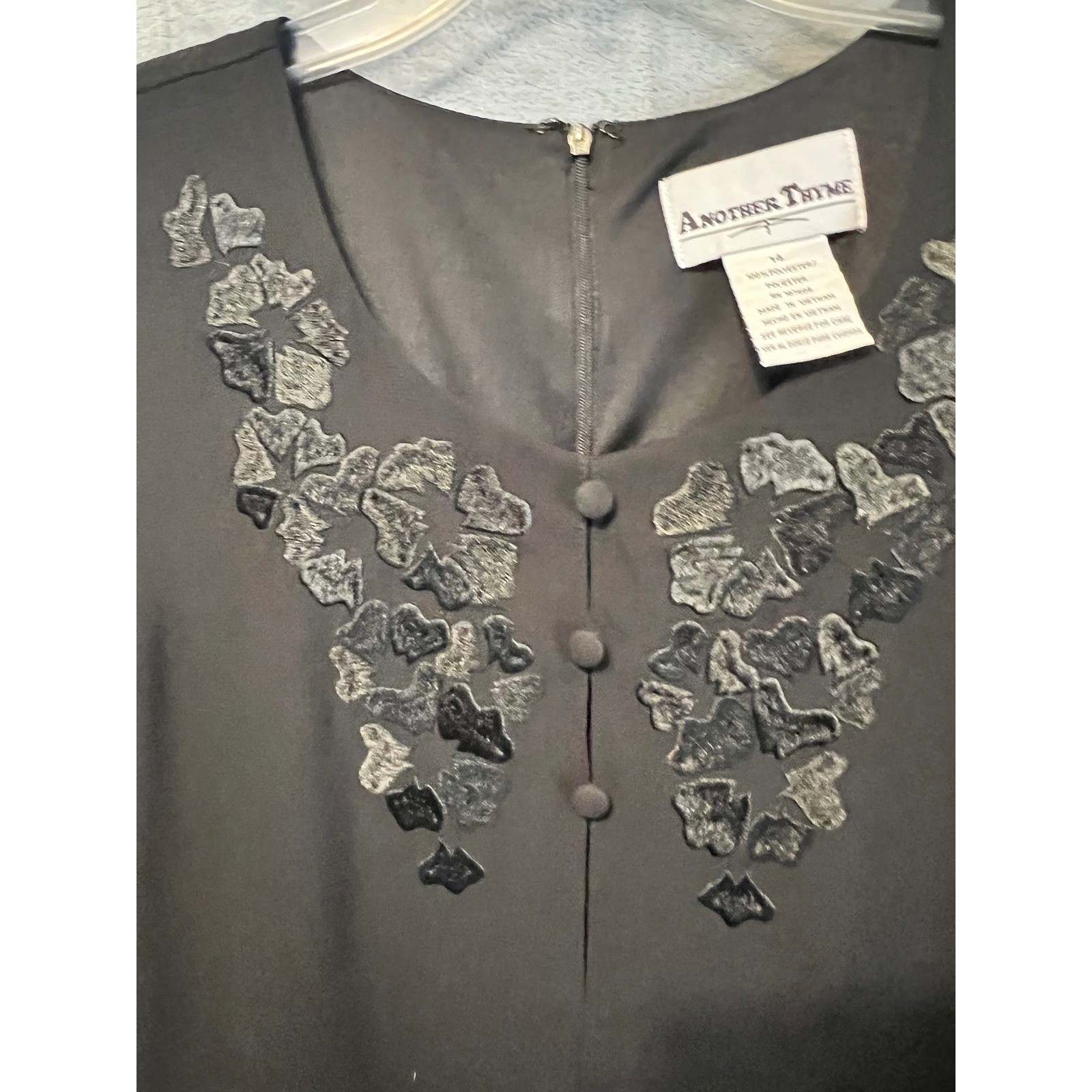 Another Thyme 14 Black Chiffon Overlay Dress Floral Appliqué Cocktail Party