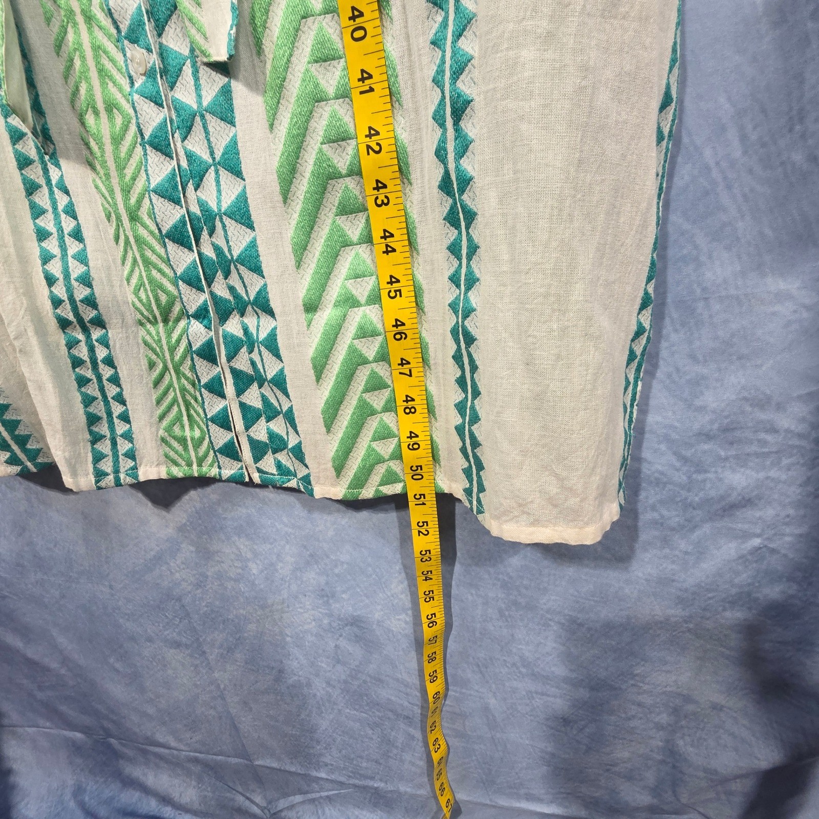 En Creme Green Geometric Aztec Print Midi Shirt Dress Belted NWT Size L