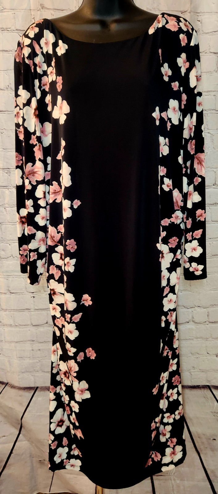 Lauren Ralph Lauren Black Cherry Blossom Maxi Sheath Dress/Size 22W)