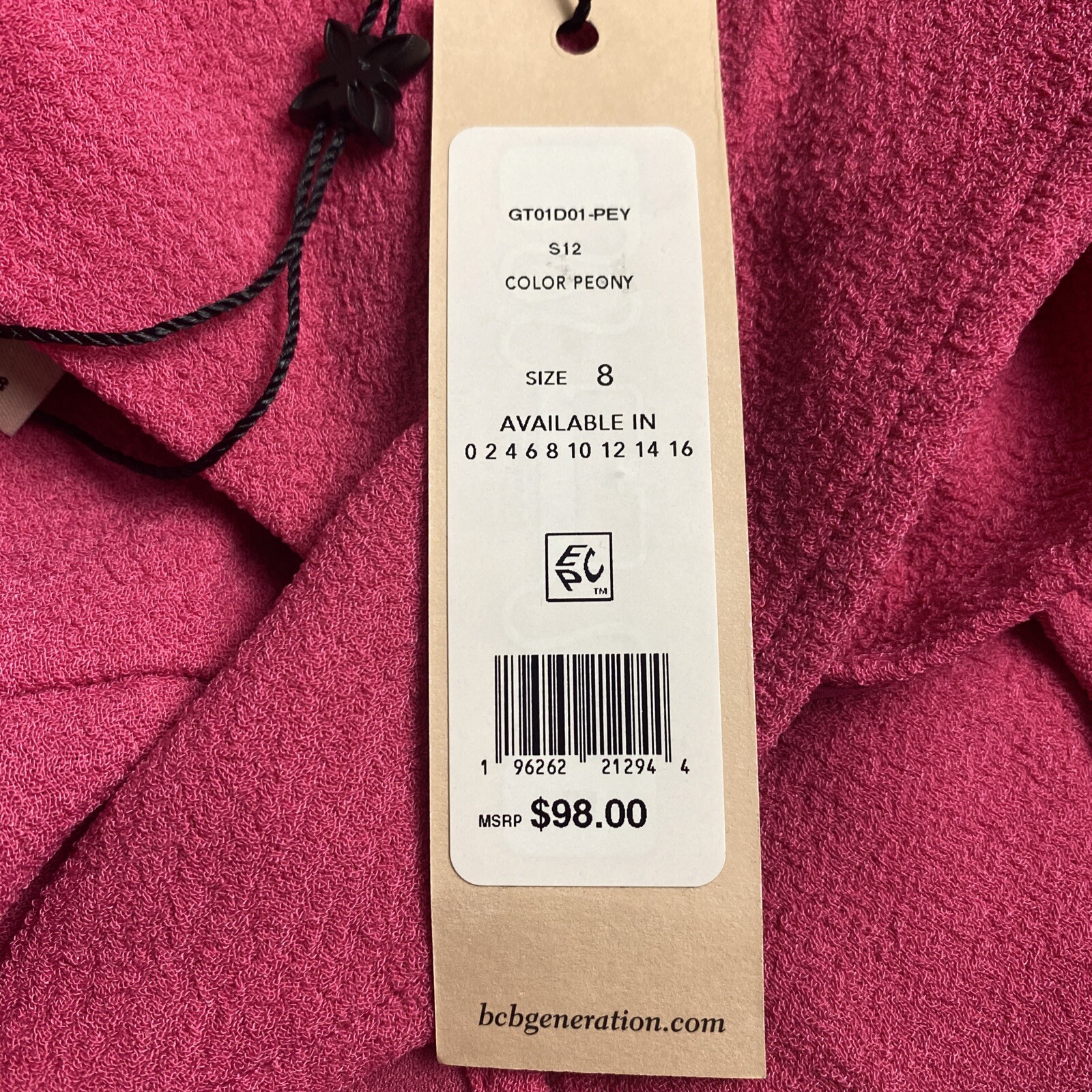 NWT BCBGeneration Women’s Fit & Flare Square Neck Flutter Mini Dress, Peony Sz 8