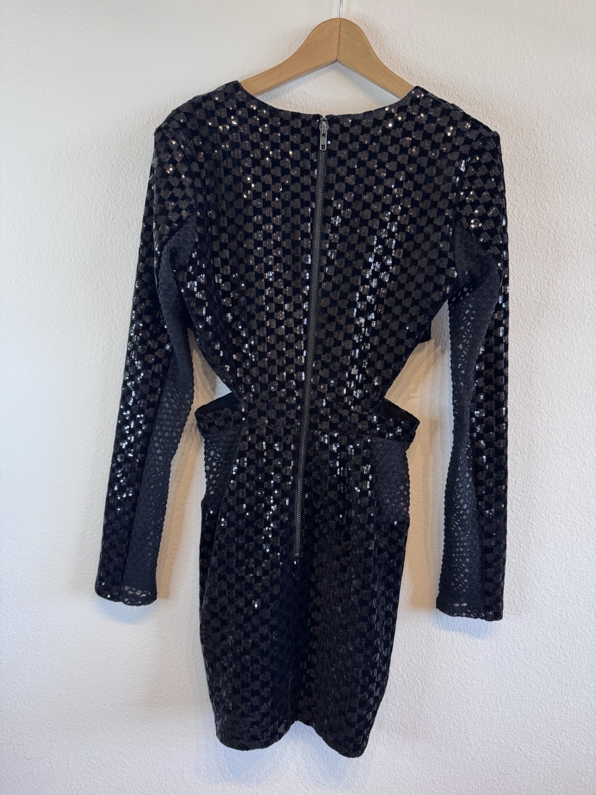 Michael Costello X Revolve Elise Mini Dress Black Sequin Cut Out Medium NWT