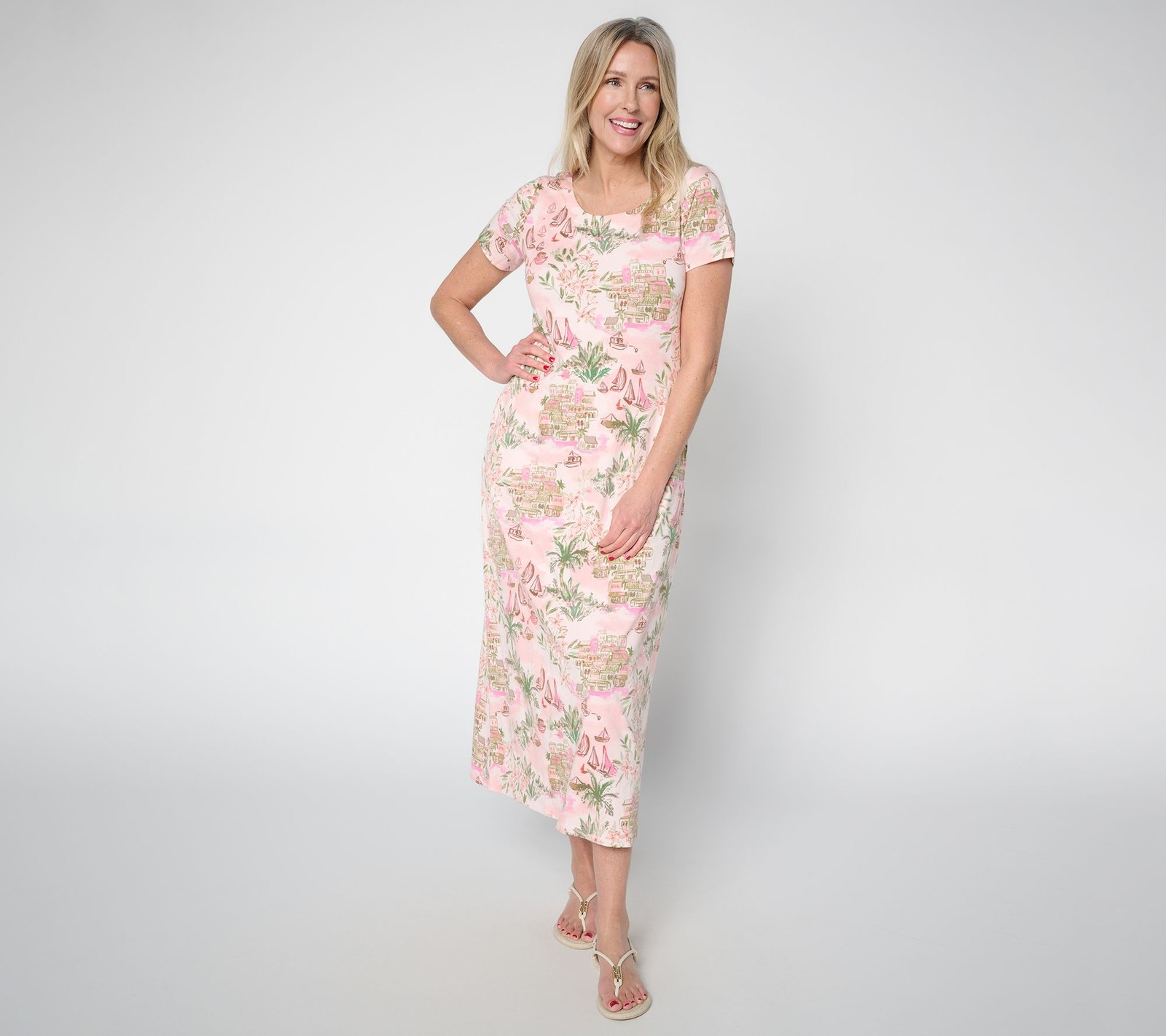 Belle by Kim Gravel Regular TripleLuxe Knit Amalfi Coast Maxi Dress Coral L New
