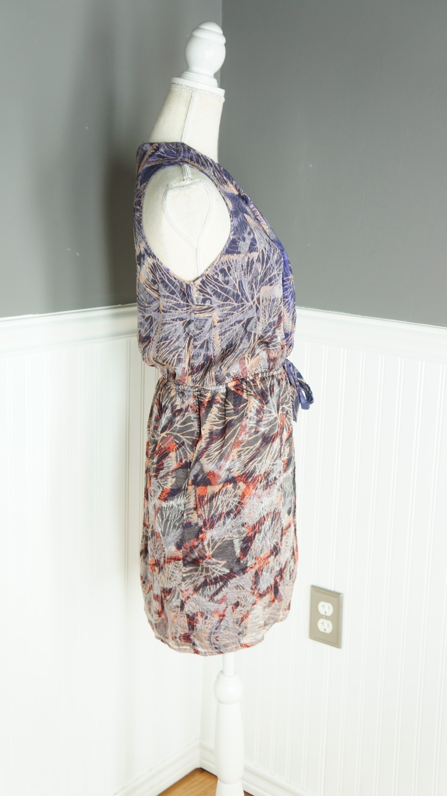 Presley Skye Butterflies 100% Silk Crepe Mini Tulip Hem Wrap Dress Size M