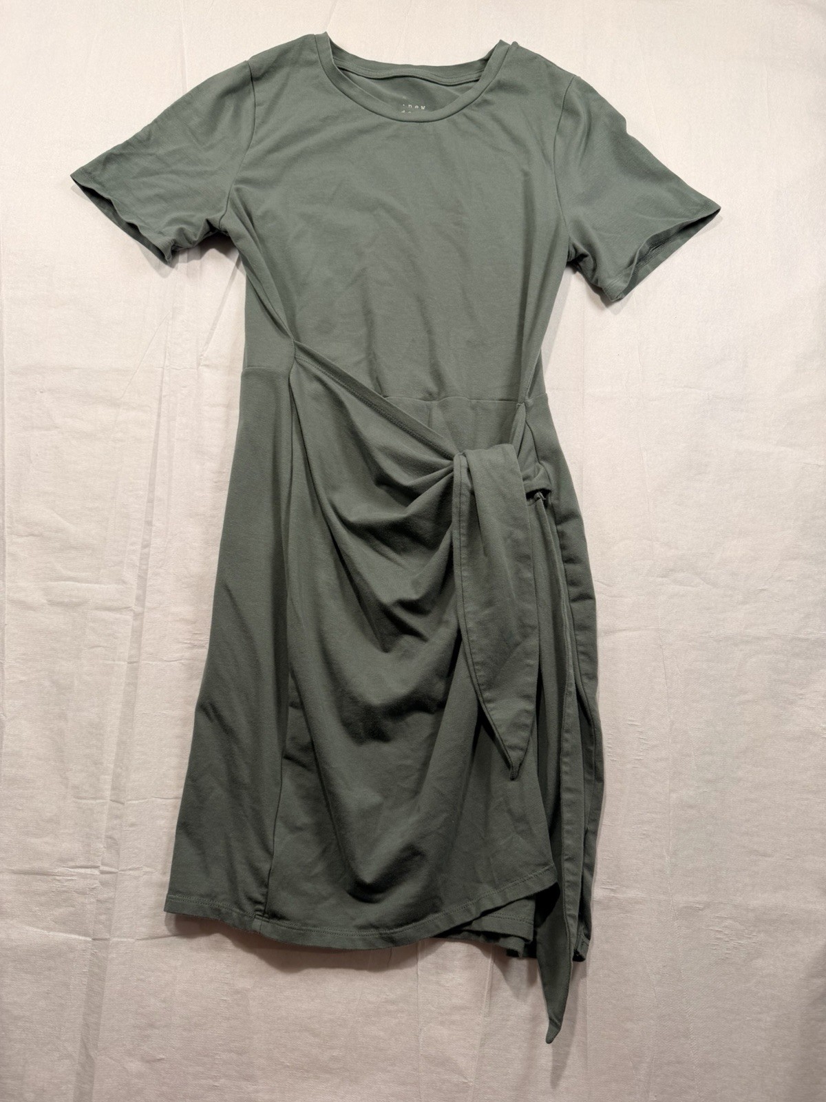 A New Day Olive Green Faux Wrap Tie Dress Women’s Small Stretch Short Sleeve