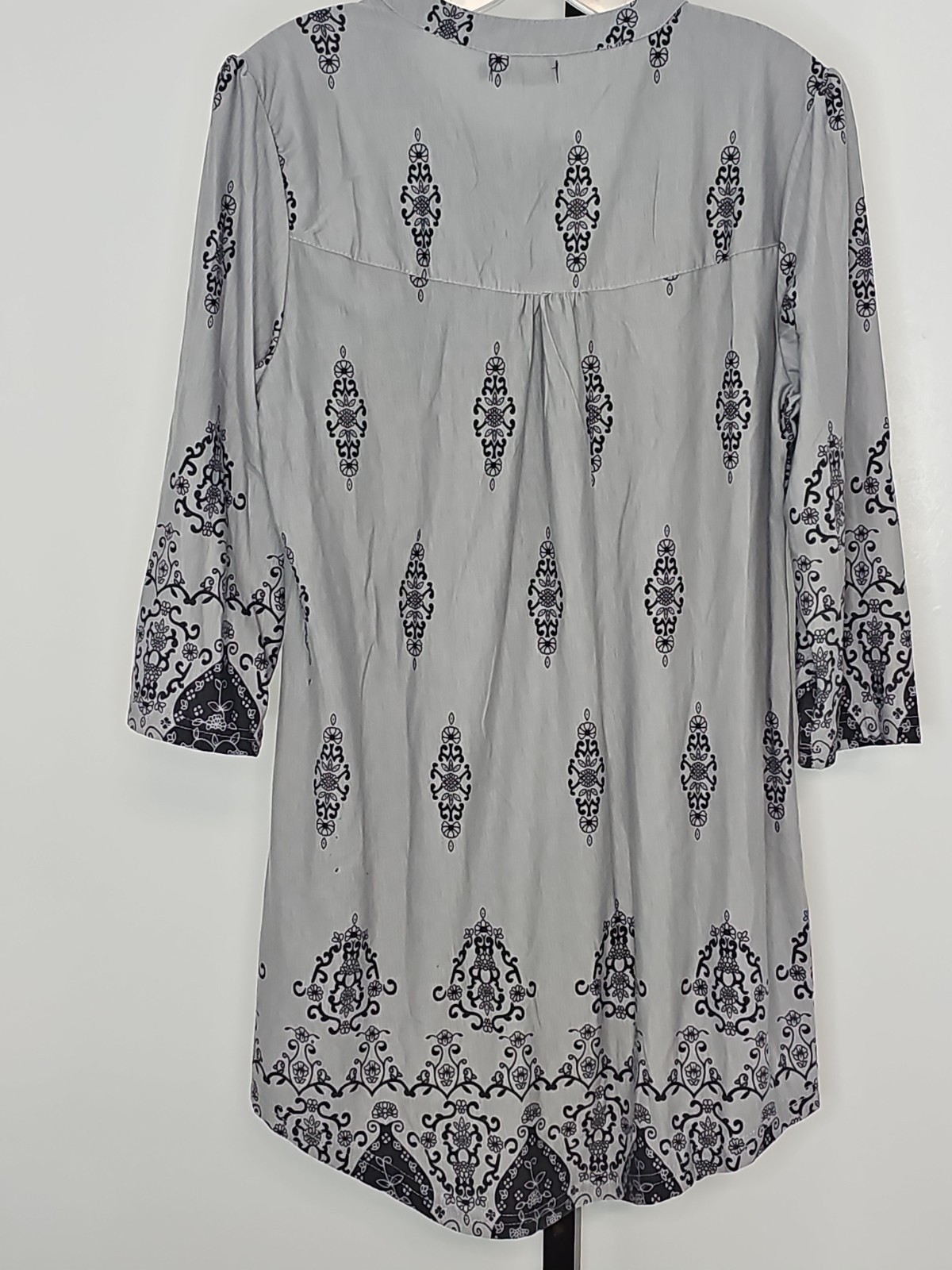 NWT Reborn Gray Black Boho Peasant Mini Dress Women’s Large L