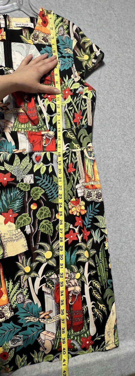 Grace Karin Frida Kahlo Multicolor Jungle Cap Sleeve Dress Women’s Sz XL, Retro