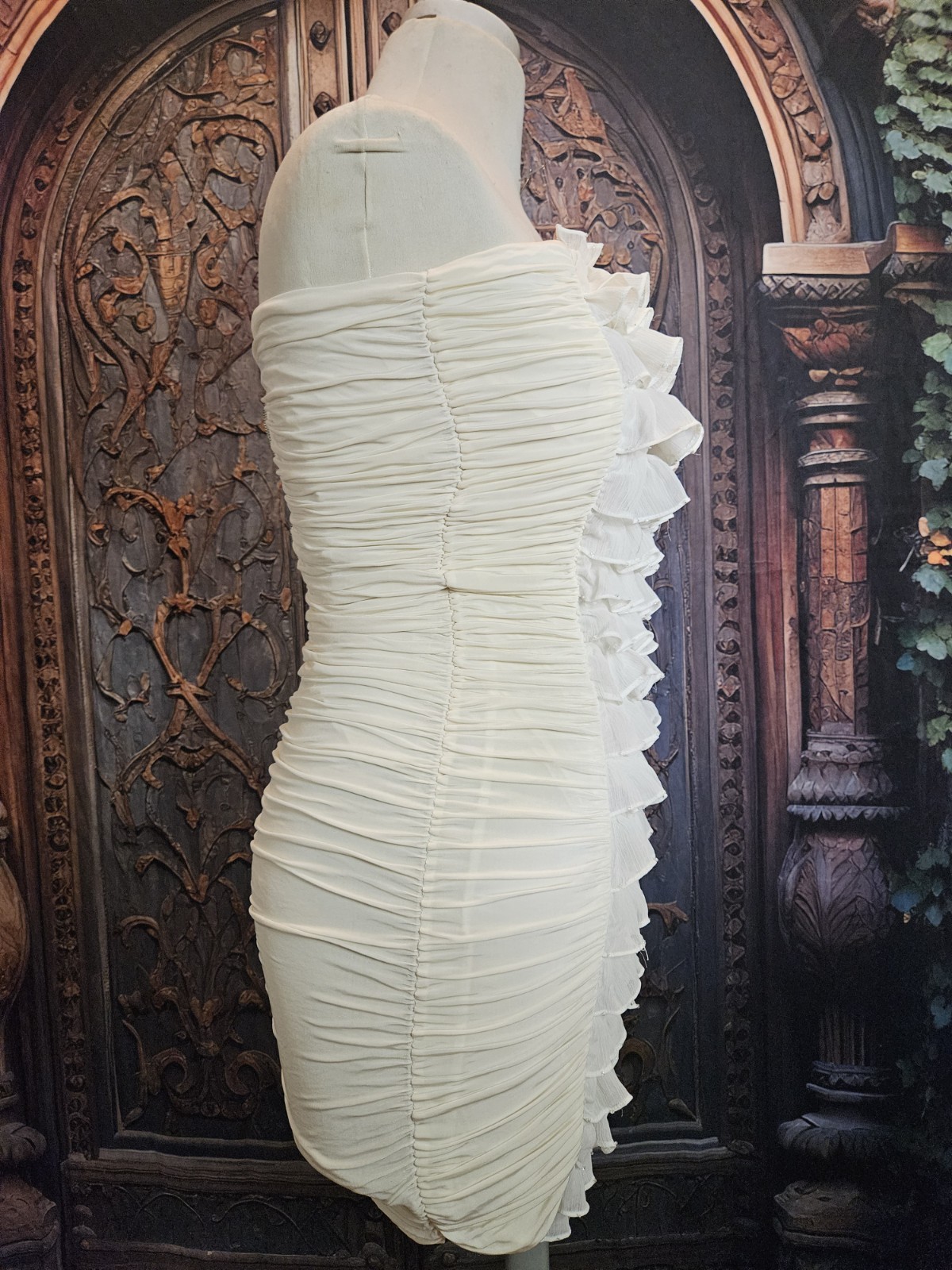 Forever 21 Juniors Medium Ivory Strapless Ruffle Mini Dress Ruched Party Dress