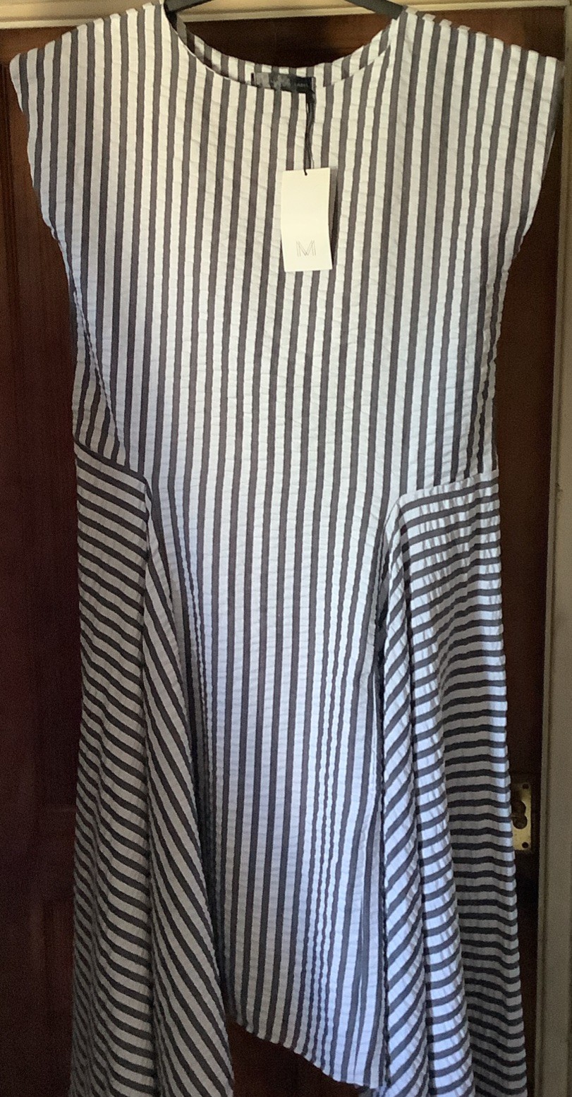 Asymmetrical Grey & White Midi Meem Label Summer Dress 38” Bust M