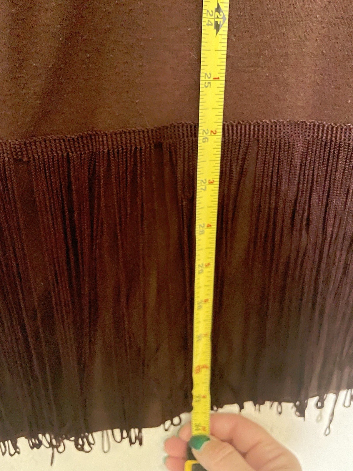 Dots Brown Fringe Dress Large Aztec Geometric Gold Rhinestone Studded Boho