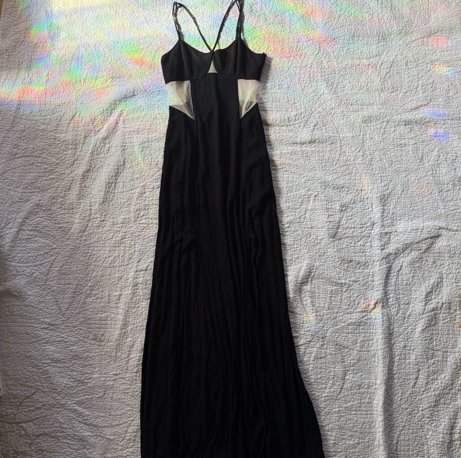 BCBGeneration Long Black Double Front Slit Mesh Size 0 Whimsigoth Gothic Vamp