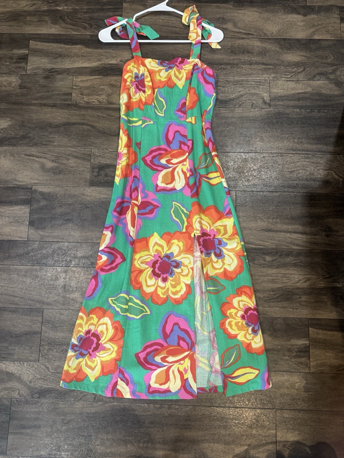 GB Women’s XS Green Floral Smocked Maxi Dress Square Neck Sleeveless Strappy
