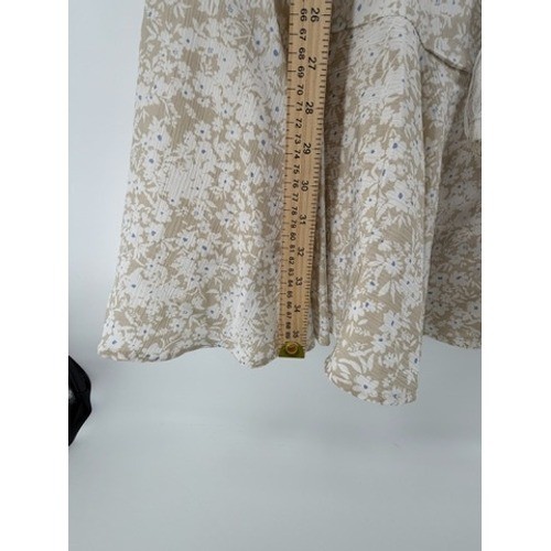 By Together Tan Floral Button Down Drawstring Waist Ruffle Mini Dress L5005 M