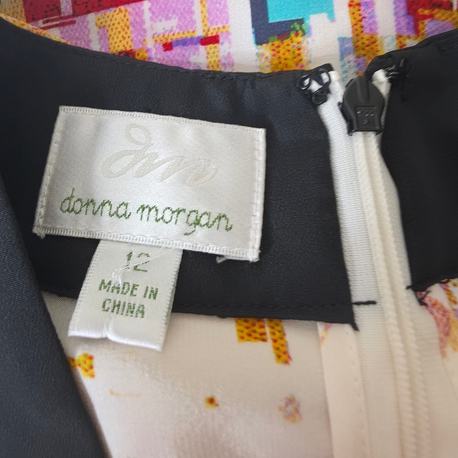 Donna Morgan 100% Silk Abstract Geometric Art Print Shift Dress Size 12 NWT