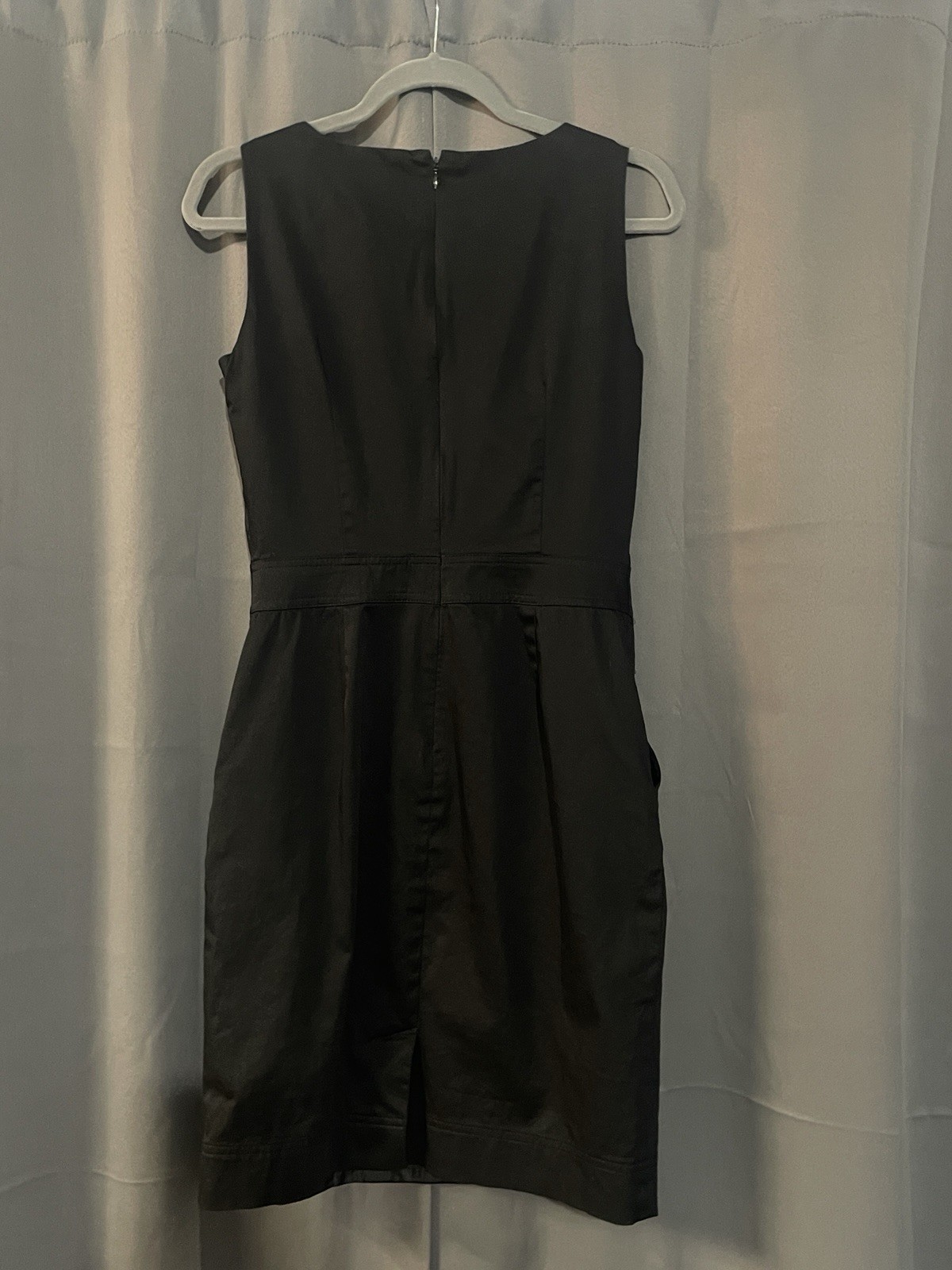 Calvin Klein Black Sheath Dress Sleeveless Square Neck Zip Pockets no size tag S