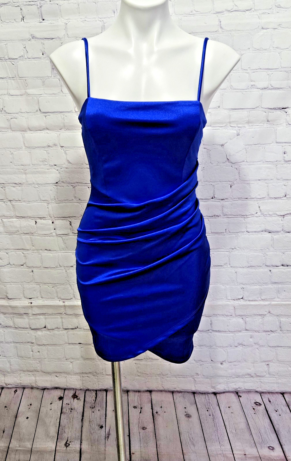Windsor Faux Wrap Bodycon Dress Mini Blue Spaghetti Strap Size M Semi-formal