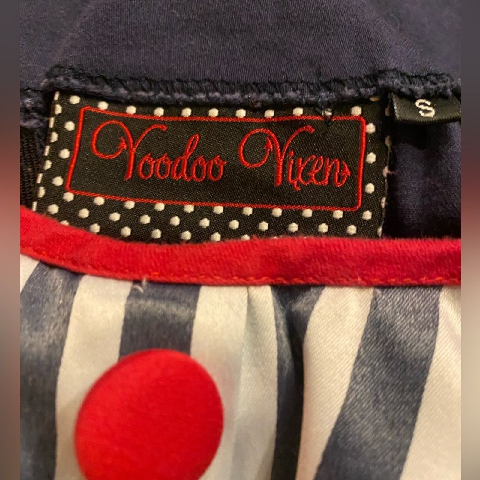 🎀Voodoo Vixen Sailor Rockabilly Blue and Red fitted wiggle nautical dress S