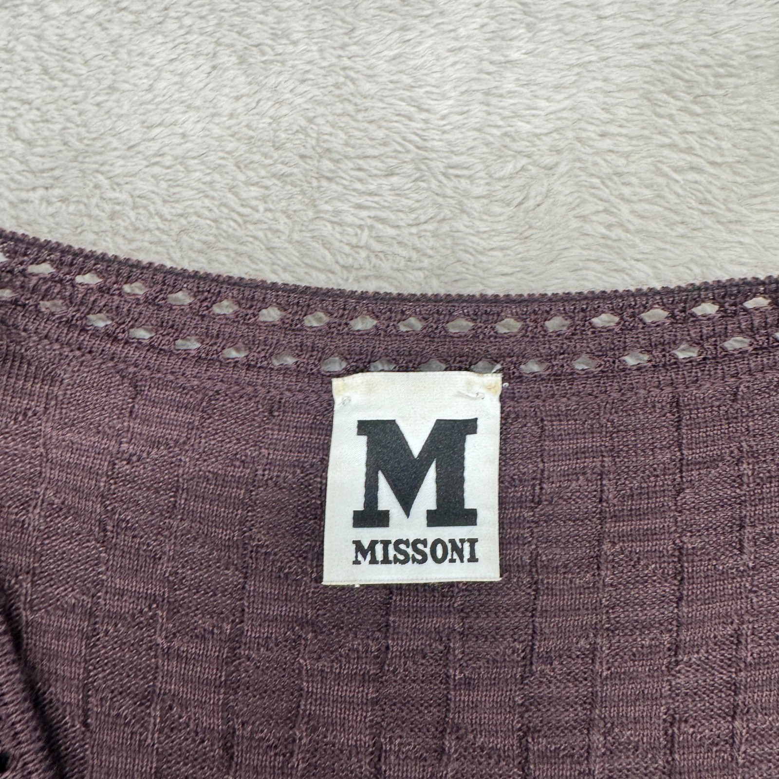 Vintage M Missoni Fit & Flare Sweater Dress Womens 40/4 Purple Flaws Cable Knit
