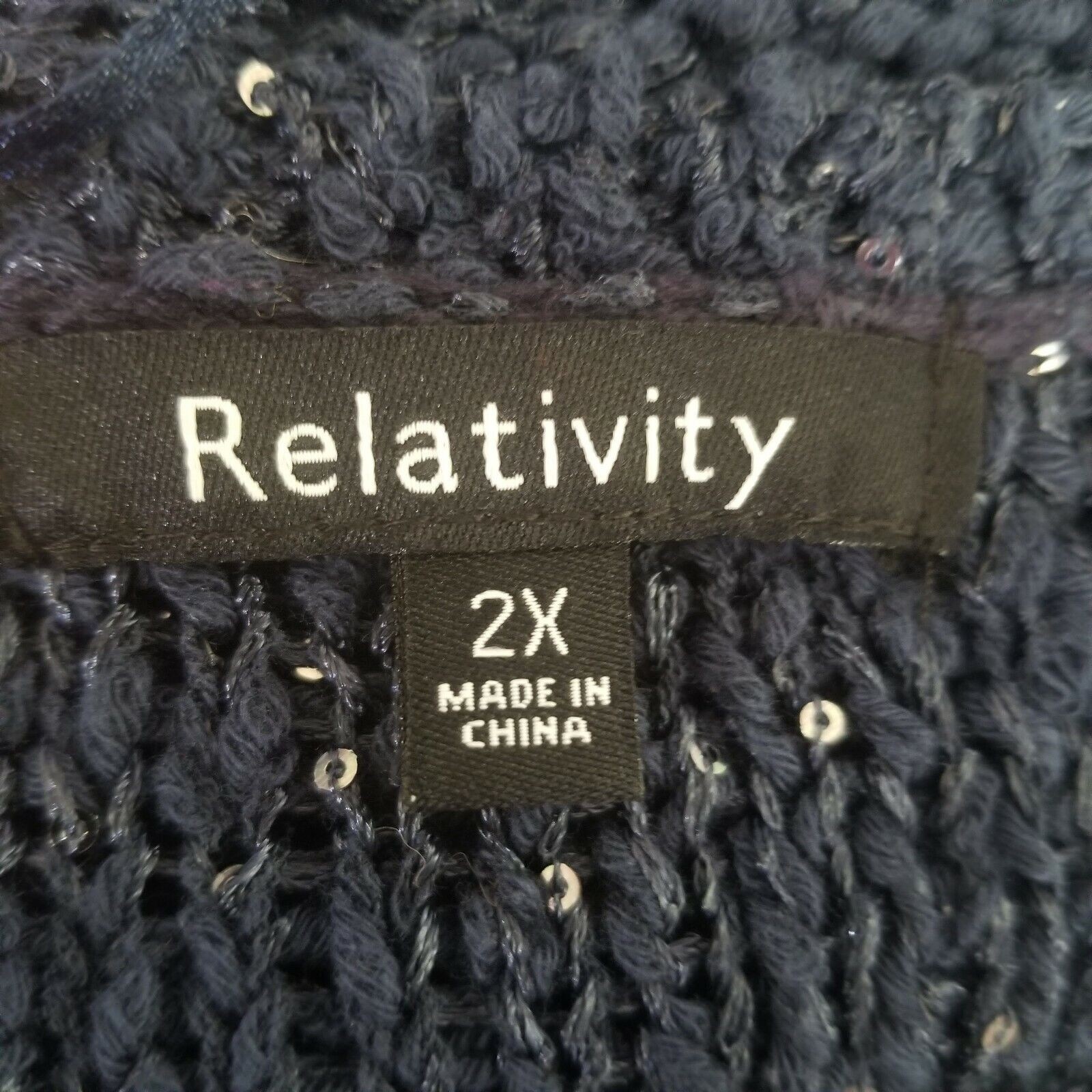 Relativity Knit Tunic with sequins and Nylon ruffle down Hem, blue – Size 2X