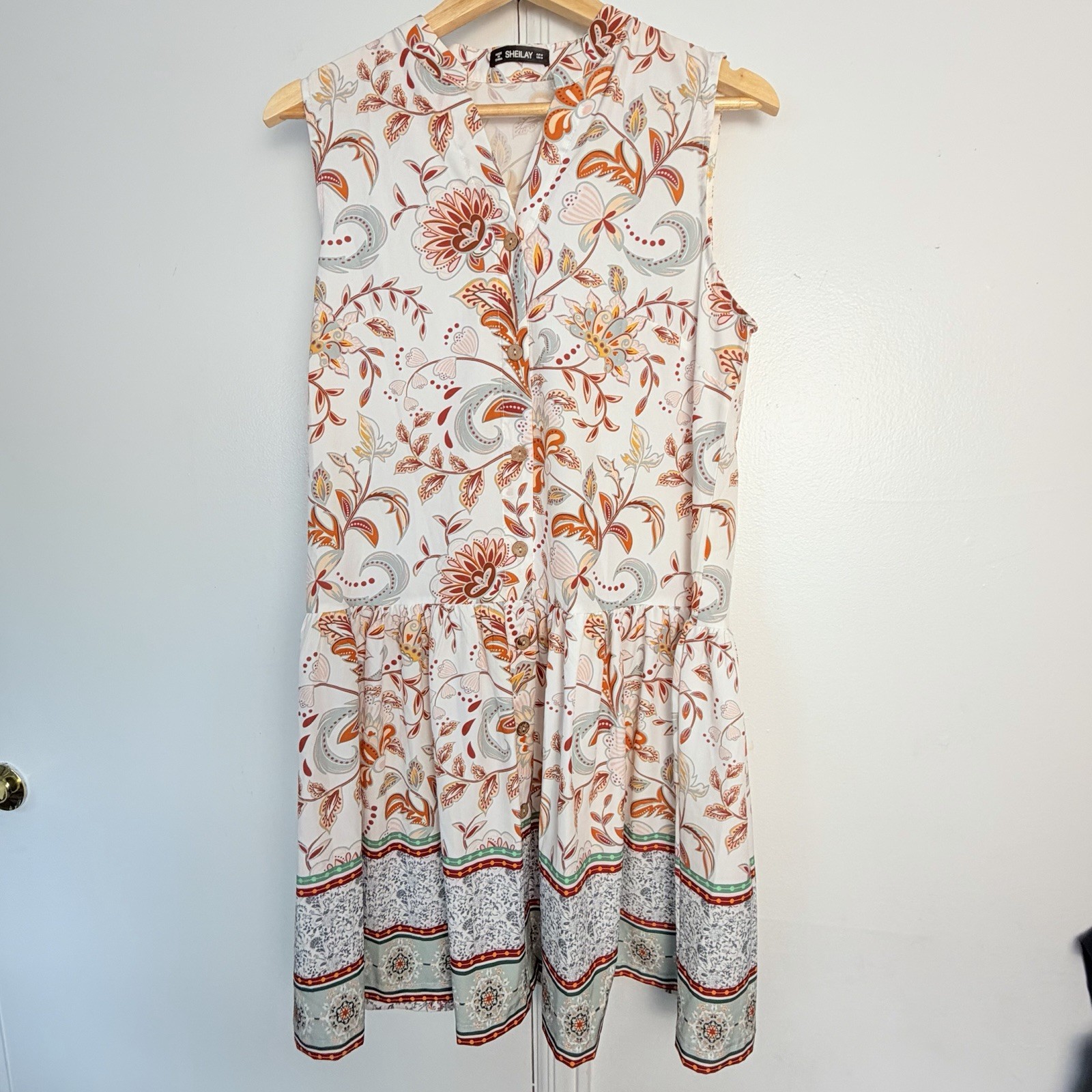 Sheilay Womens M Shirt Dress Button Up Floral Elegant Boho Summer Short