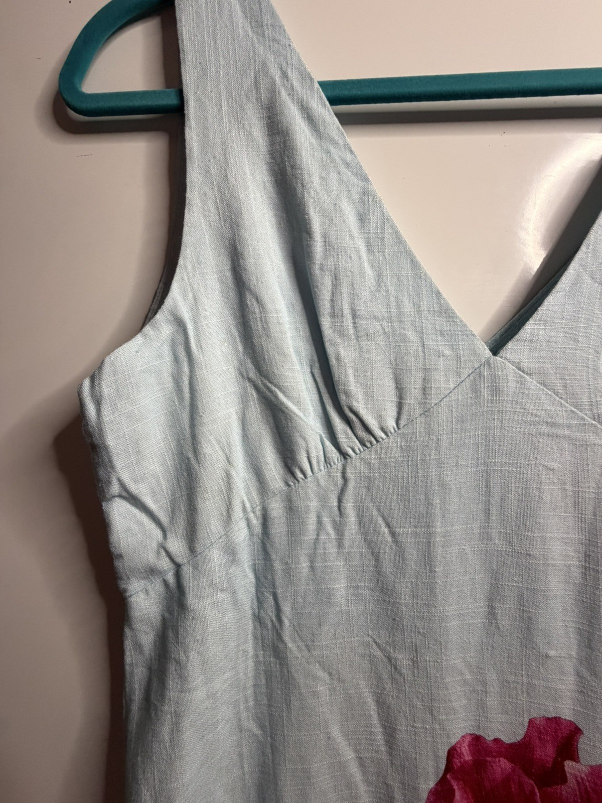 NWT Paper Heart Linen Blend Blue Pink Floral Maxi Sleeveless Dress Size M