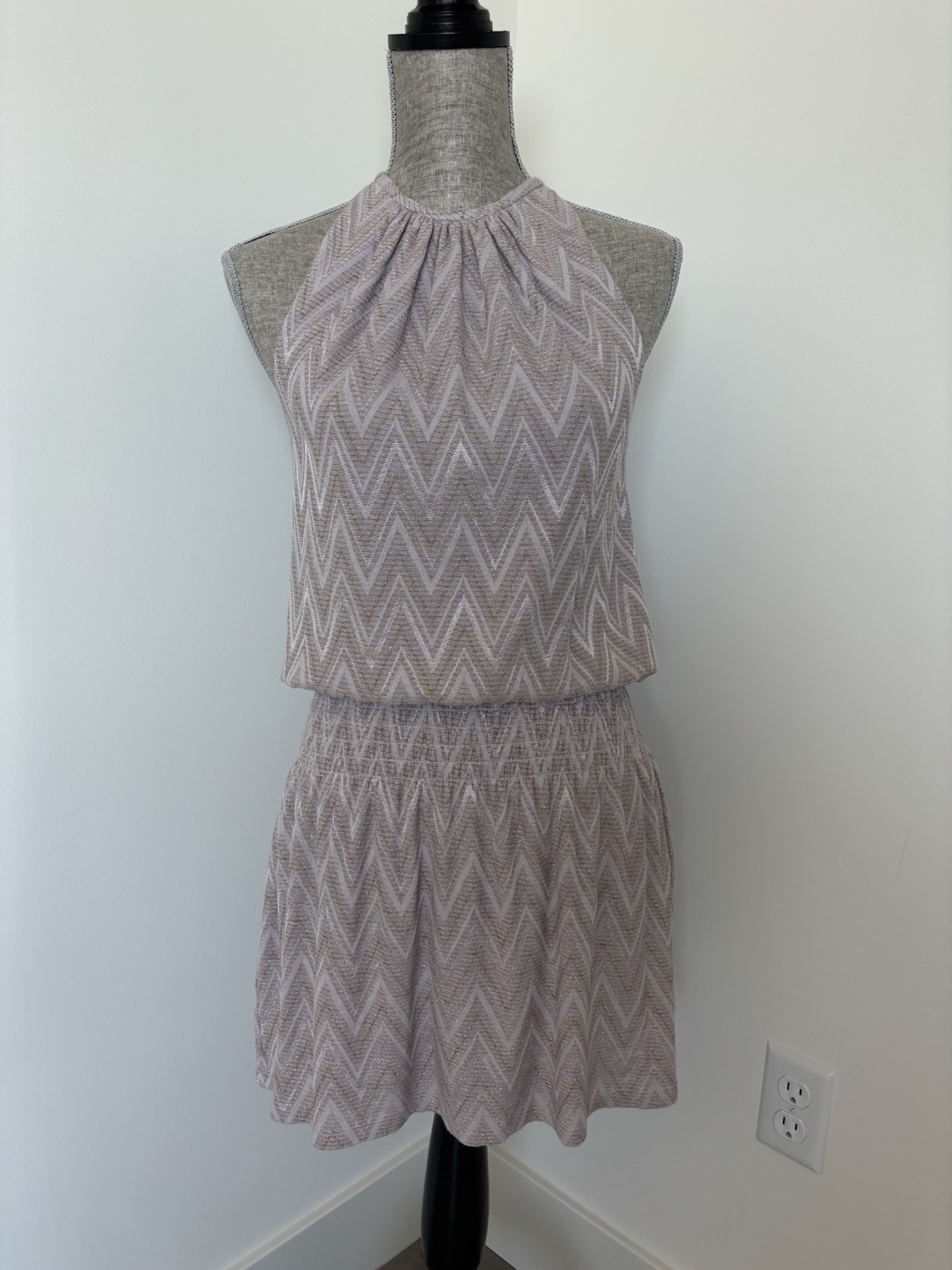 New Ramy Brook Chevron Zig Zag Halter Purple Dress Size XXS 00 LINED