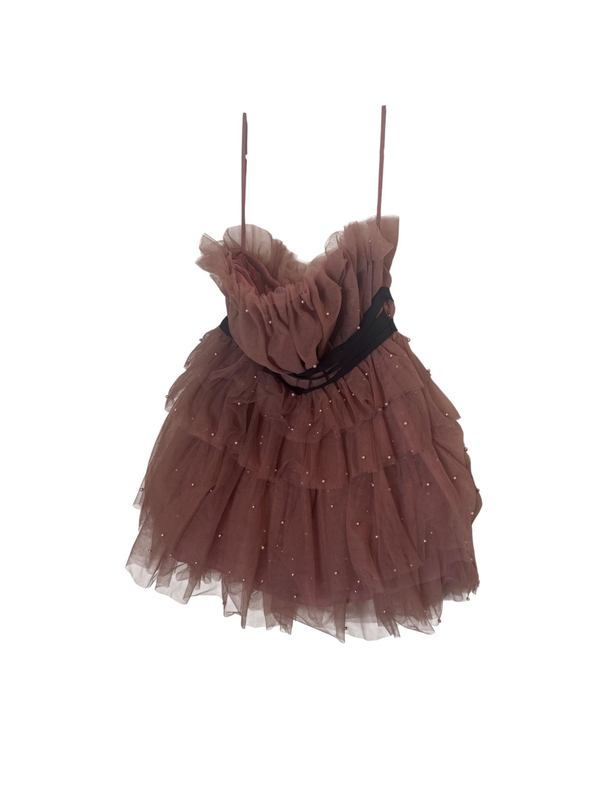 Maeve Anthropologie Dress Womens 6 Pink Tulle Pearl Ruffle Tiered Mini Party