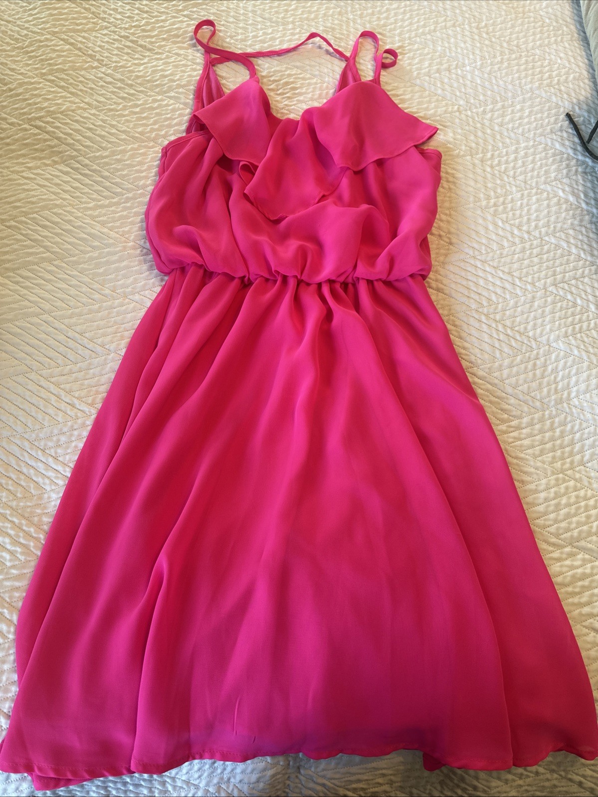 LUSH Neon Pink Summer Dress Women Size XS Flowy Spaghetti Strap