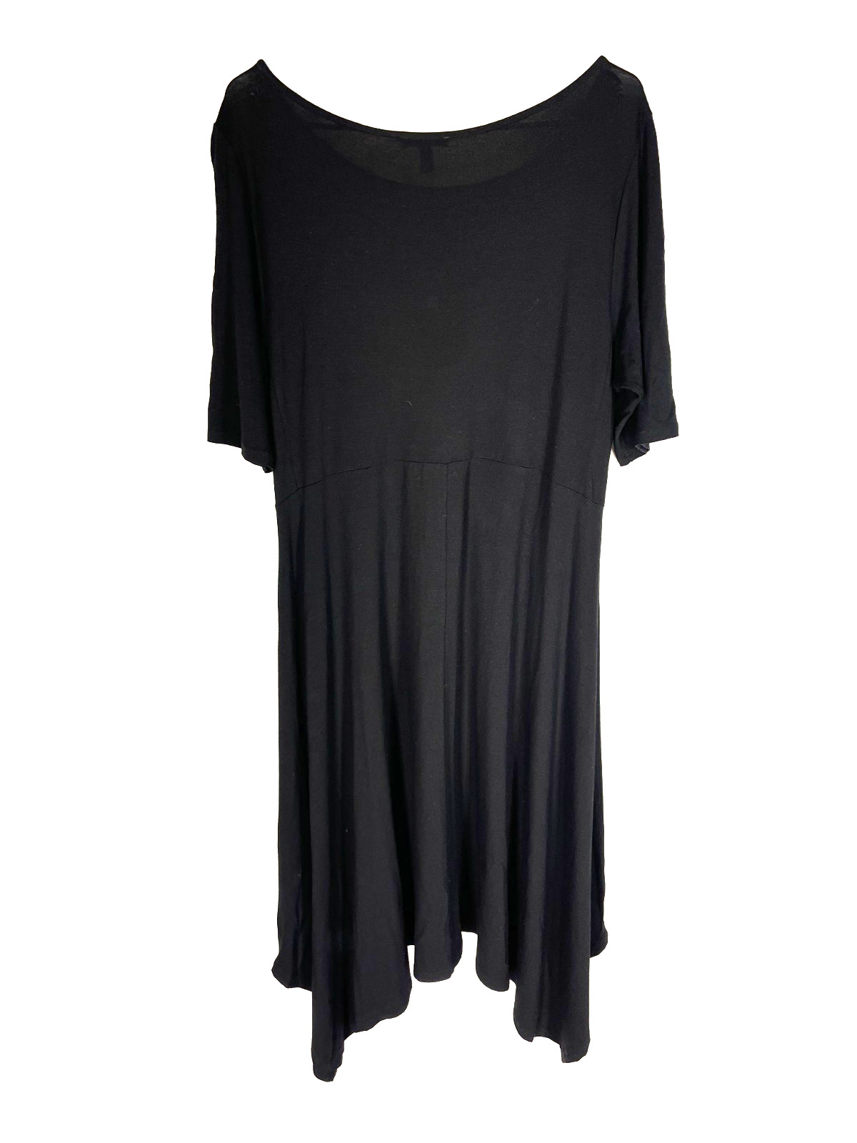 Eileen Fisher Jersey Handkerchief Shark Bite Hem Black Stretchy Dress Large