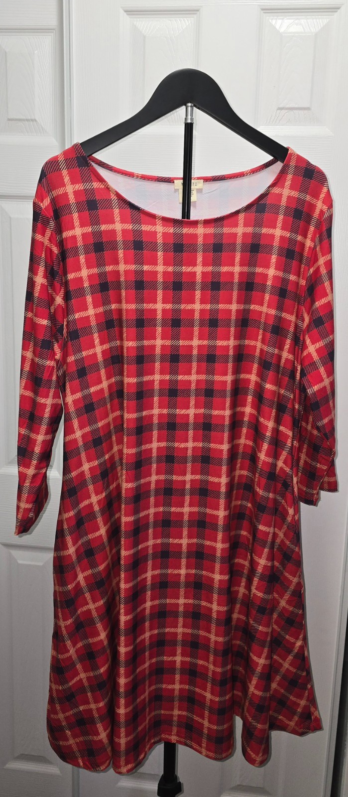 Yelete Plus Size Red Plaid Midi Dress 3xl