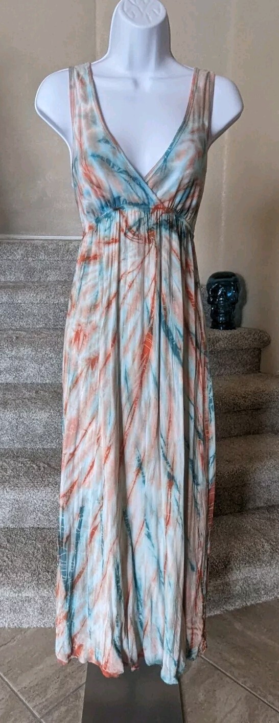Hard Tail Twist Back Dress (S) Green Orange Tie Dye Maxi Cutout Breezy Flowy