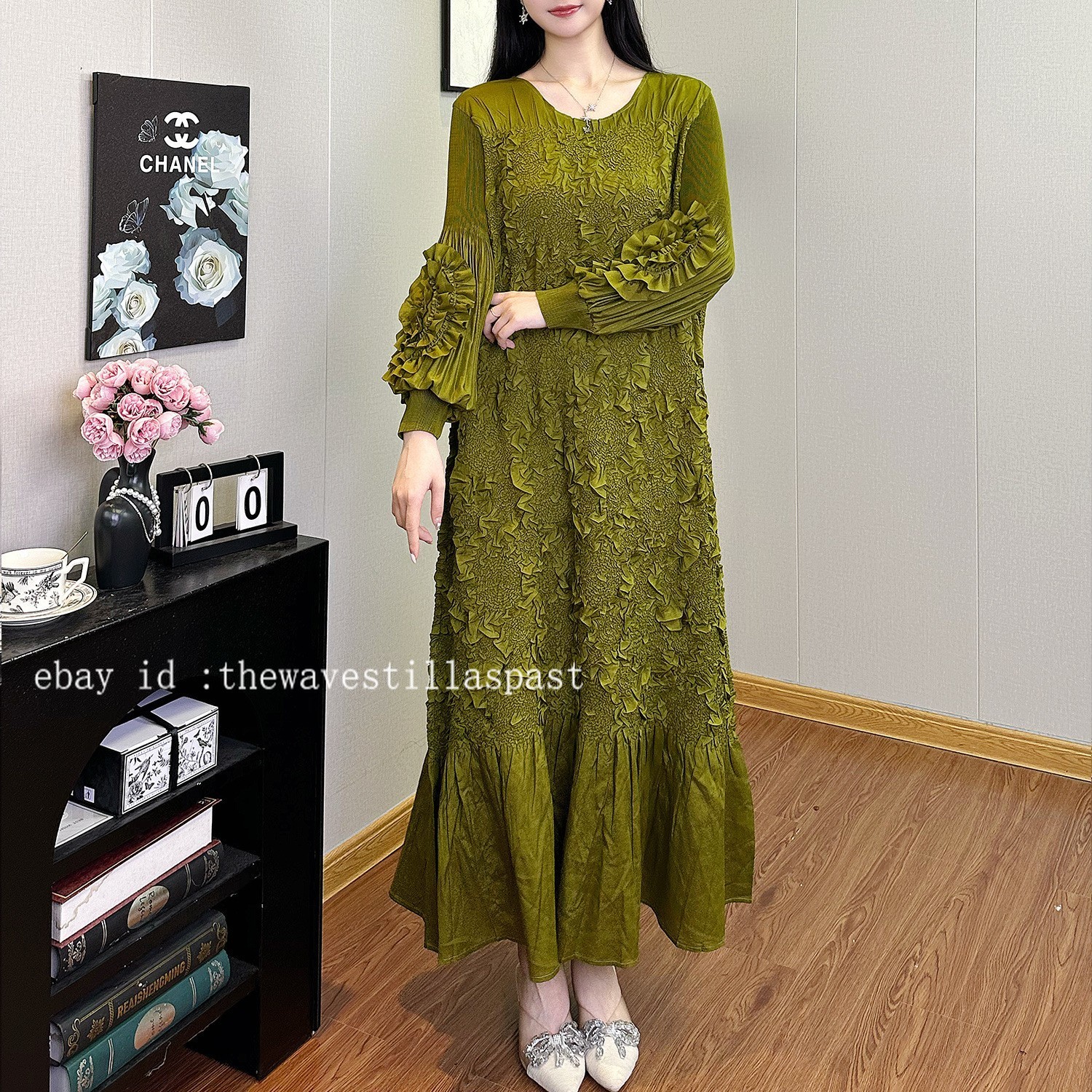 Fashion Dress Design Round Neck Lantern Sleeves Loose Large Size Fishtail Skirt