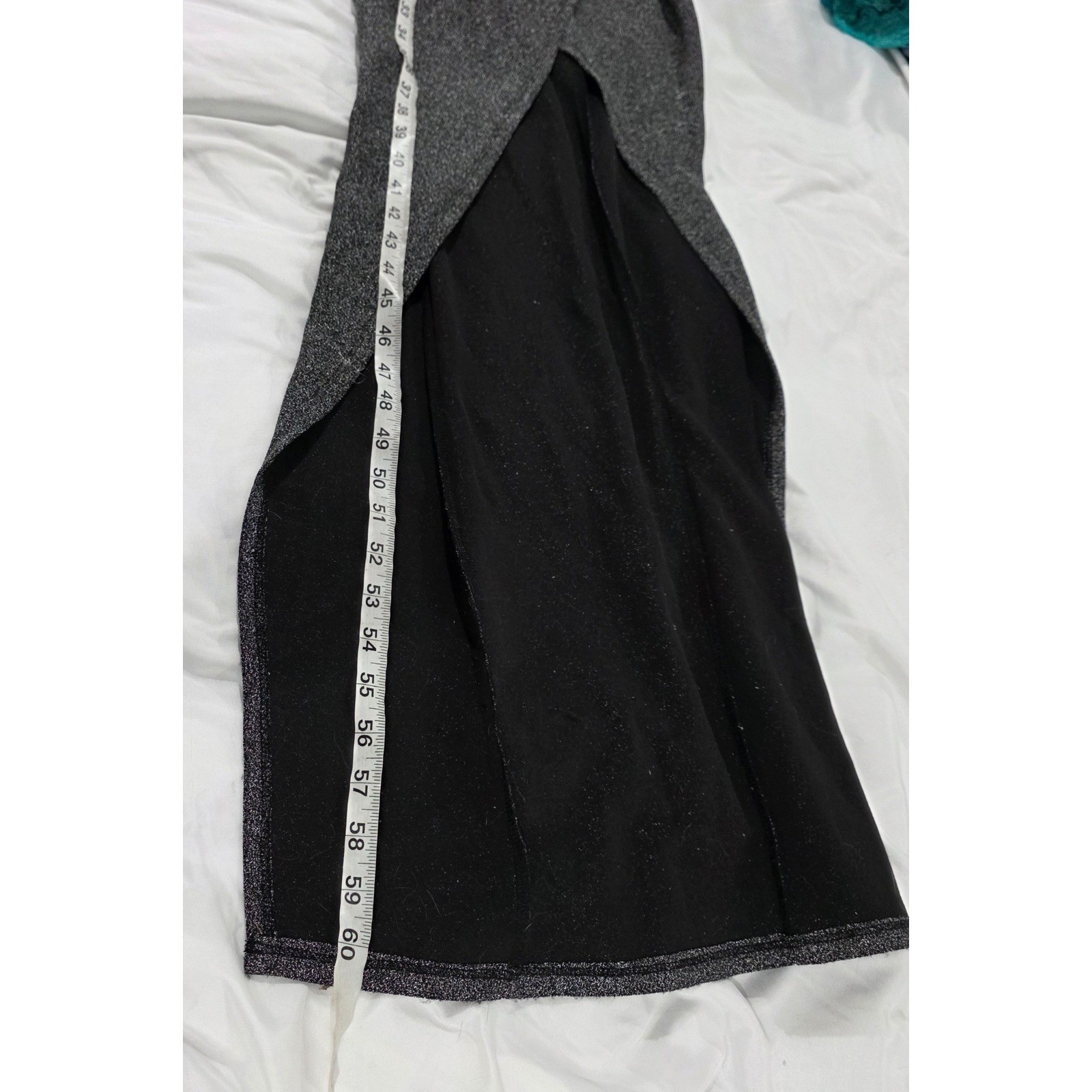 Windsor Metallic Lurex Ruched High Slit Formal Maxi Dress Size Medium Gray Glam
