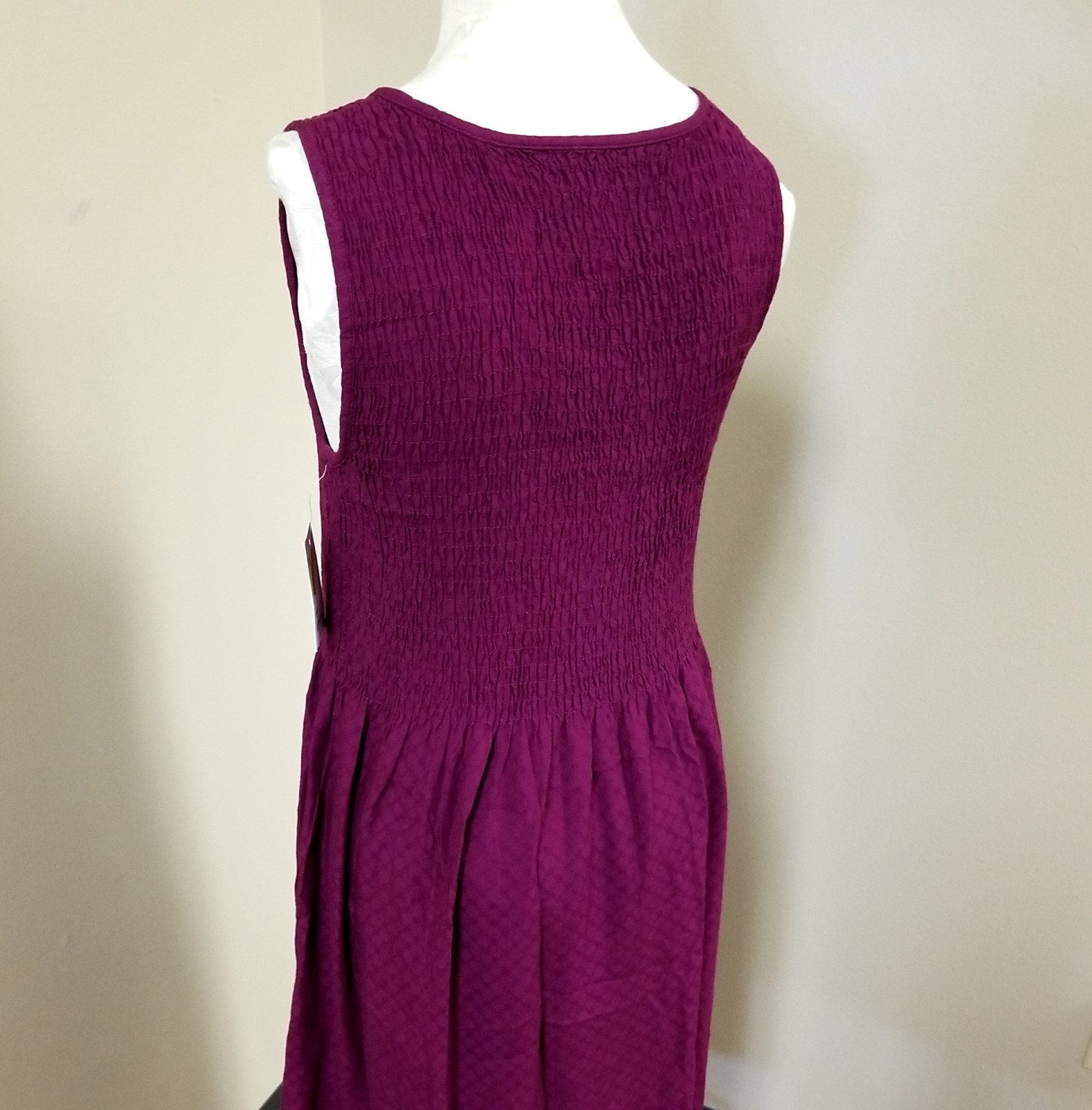Croft & Barrow Smocked Sleeveless Textured Plum Orchid Purple Midi Dress NWT