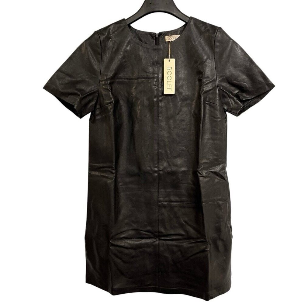 Roolee Dress Womens M Black Vegan Leather Midi Edgy Event Date Night Party